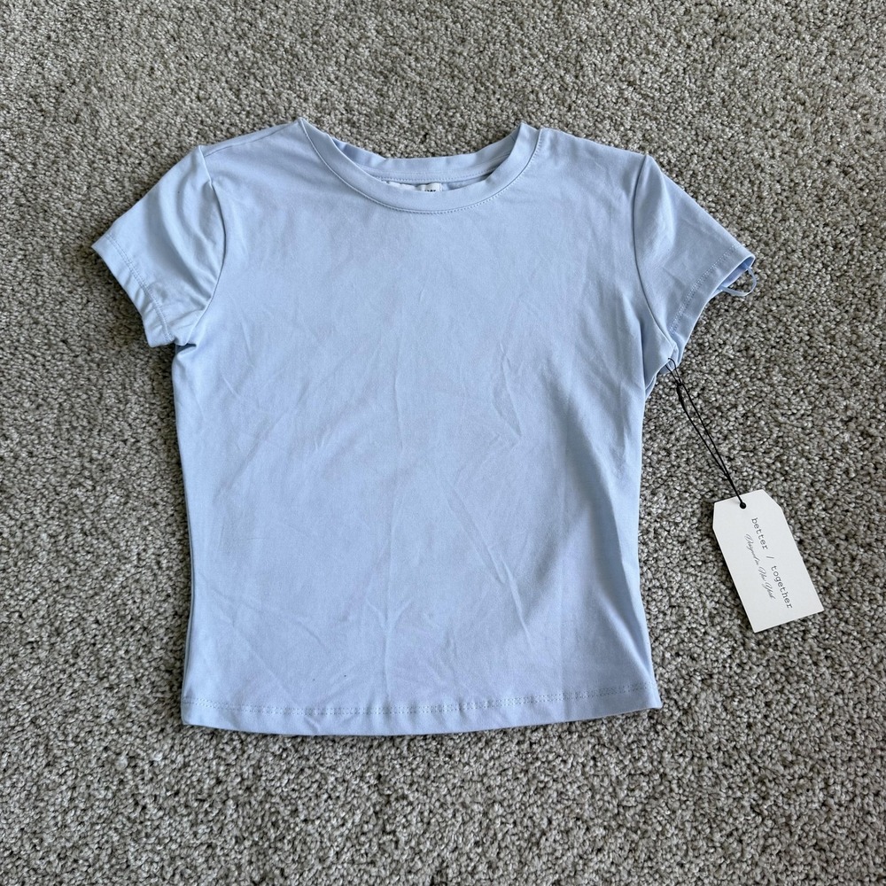 Better / Together Shirt Womens XS Blue Crew Neck Short Sleeve Stretch Tee Top
